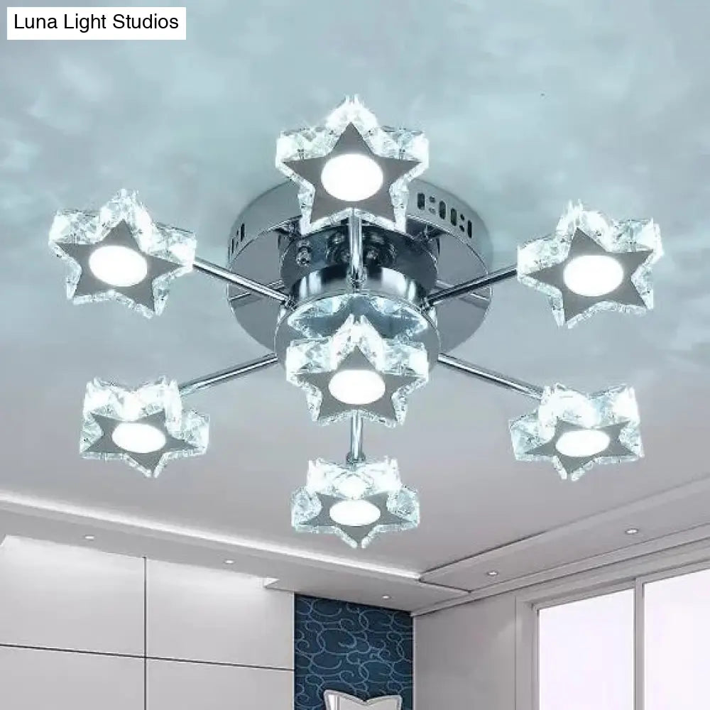 Starry 7-Head Ceiling Light: Modern Metal Semi-Flush Mount In Chrome For Kids Bedrooms