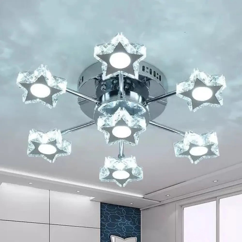 Starry 7 - Head Ceiling Light: Modern Metal Semi - Flush Mount In Chrome For Kids’ Bedrooms