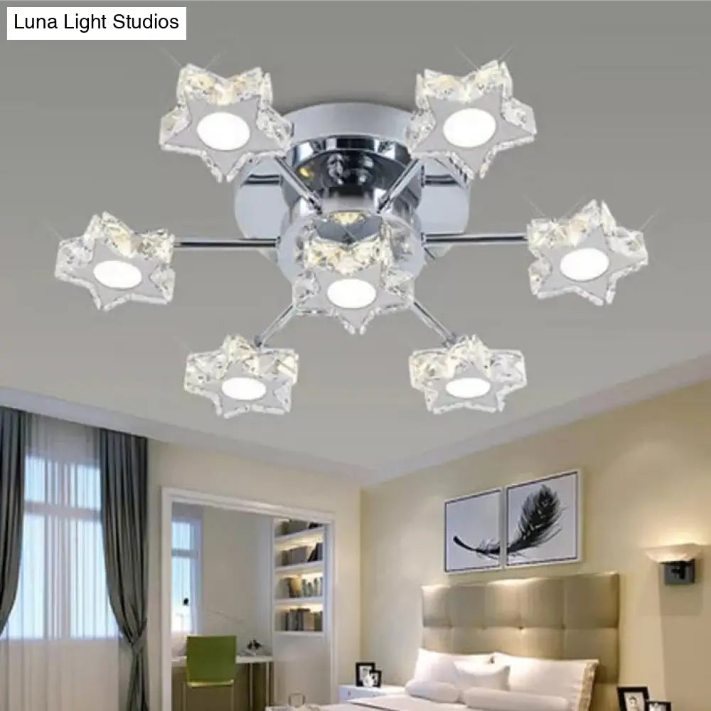 Starry 7-Head Ceiling Light: Modern Metal Semi-Flush Mount In Chrome For Kids Bedrooms