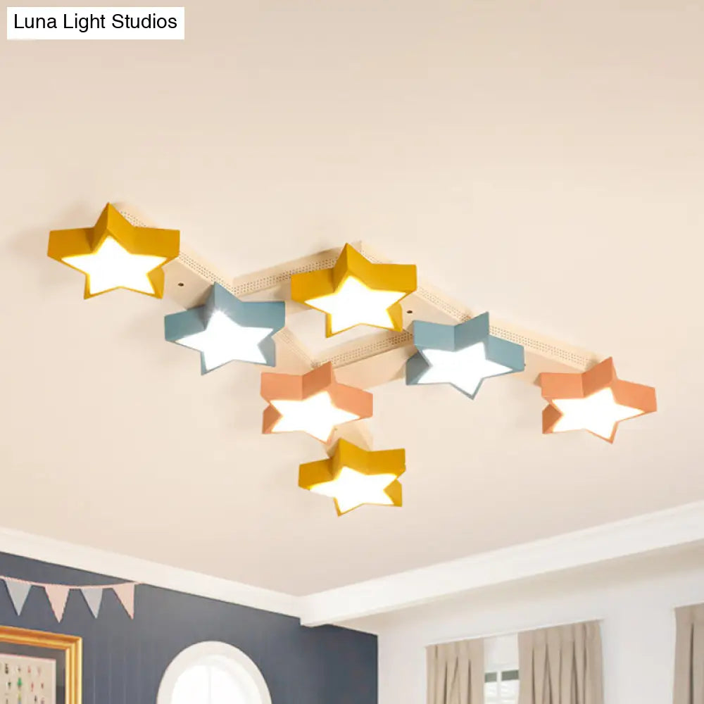 Starry Child Bedroom Ceiling Lamp - Multi-Color Acrylic Flush Light (7 Head Macron Style)