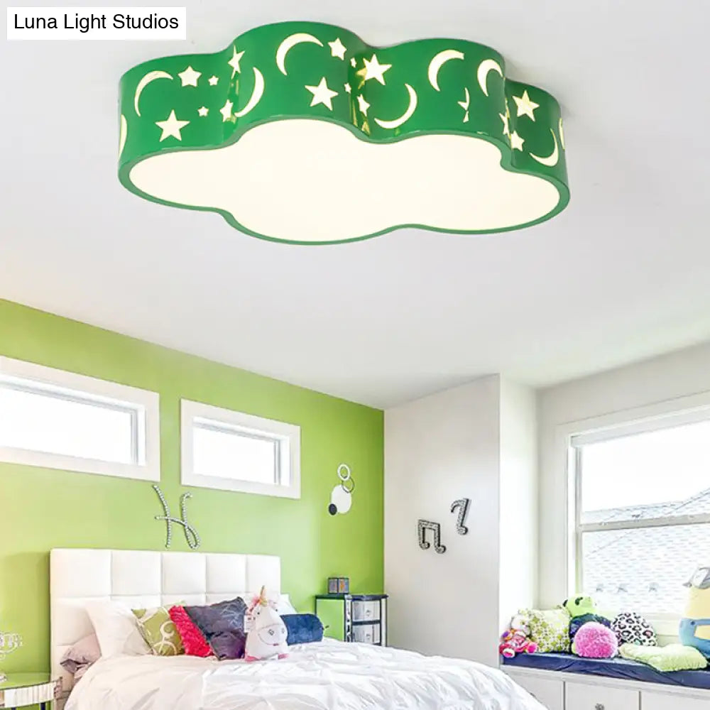 Starry Cloud Acrylic Kids Ceiling Lamp - Modern Flush Mount For Childs Bedroom Green / 19 White