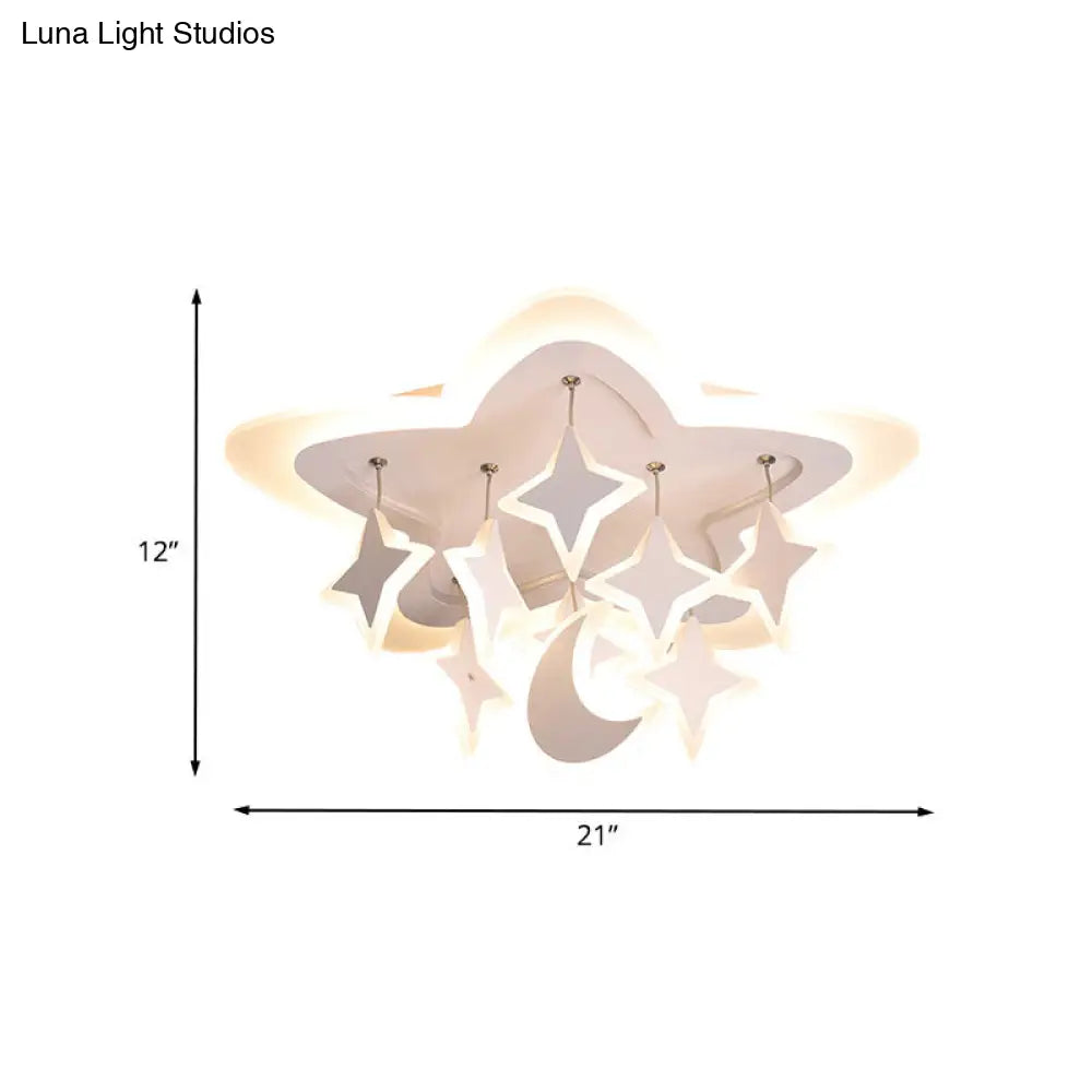 Starry Kids Room Led Ceiling Light With Acrylic Cartoon Design In Warm/White Flush Mount Lamp White