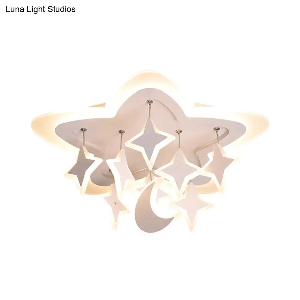 Starry Kids Room Led Ceiling Light With Acrylic Cartoon Design In Warm/White – Flush Mount Lamp