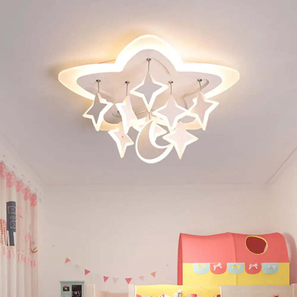 Starry Kids Room Led Ceiling Light With Acrylic Cartoon Design In Warm/White – Flush Mount Lamp