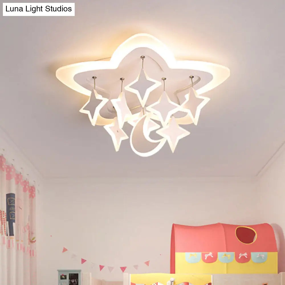 Starry Kids Room Led Ceiling Light With Acrylic Cartoon Design In Warm/White Flush Mount Lamp White