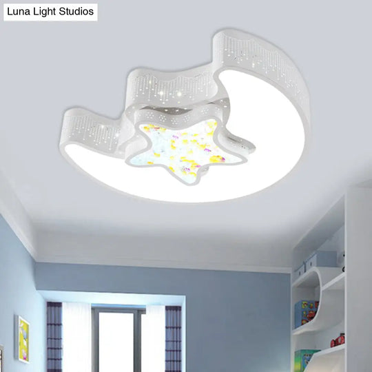 Starry Moon And Pentagram Led Ceiling Flush Lighting For Kids Bedroom - Acrylic Blue/Pink/White