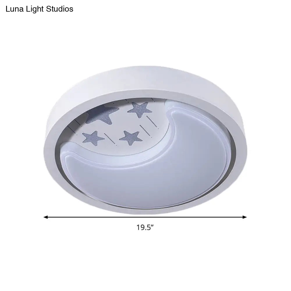 Starry Moon Led Flush Mount Light: Romantic & White Ceiling Light For Baby Room