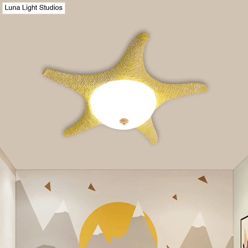 Starry Night In Your Room - Resin Starfish Led Flush Mount Light Fixture For Kids Playful Pink