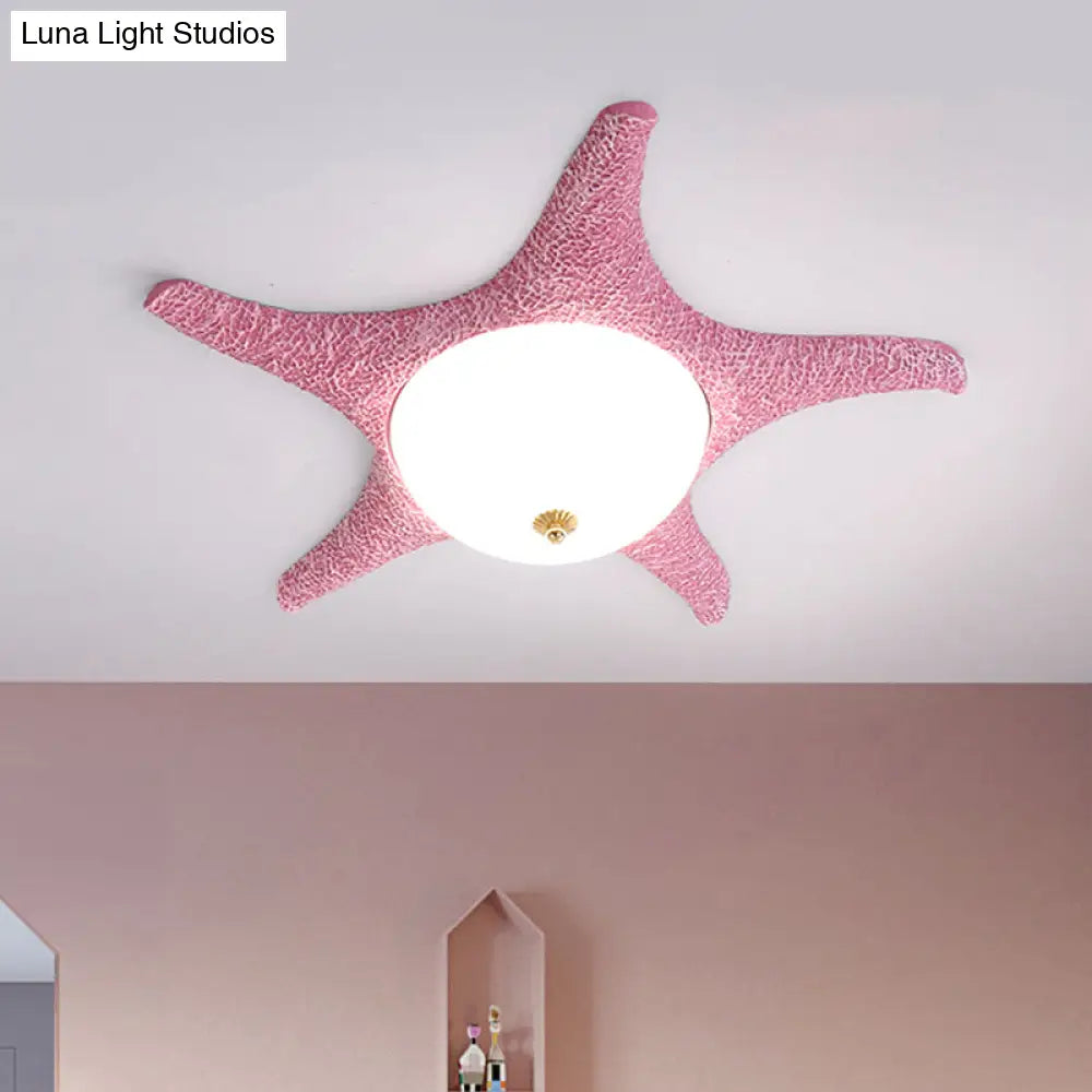 Starry Night In Your Room - Resin Starfish Led Flush Mount Light Fixture For Kids Playful Pink