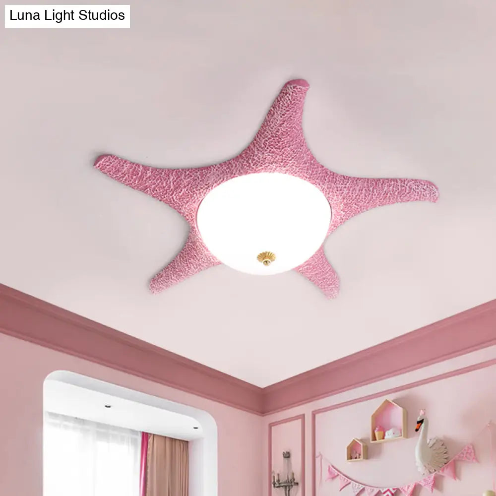 Starry Night In Your Room - Resin Starfish Led Flush Mount Light Fixture For Kids Playful Pink