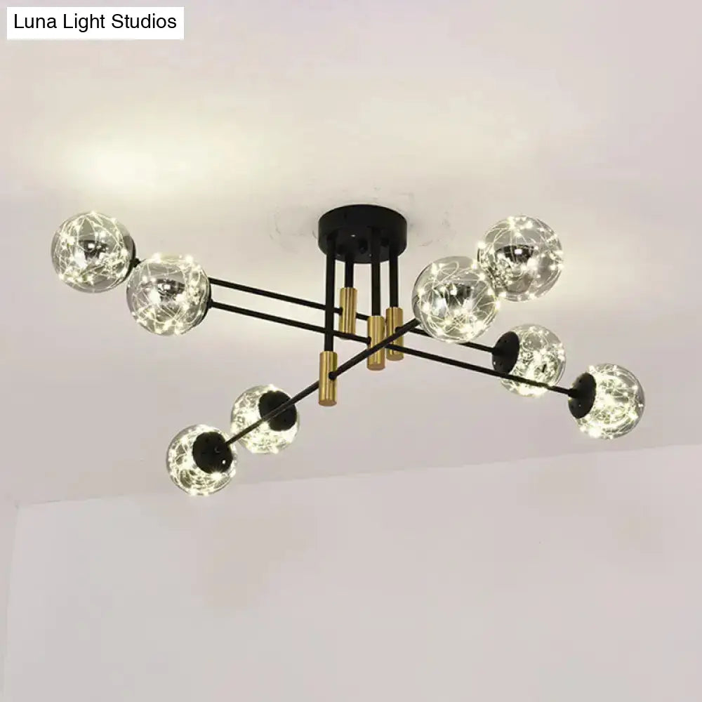 Starry Nordic Ball Semi Flush Light Fixture In Black Smoke Glass - Ideal For Living Room Ceiling