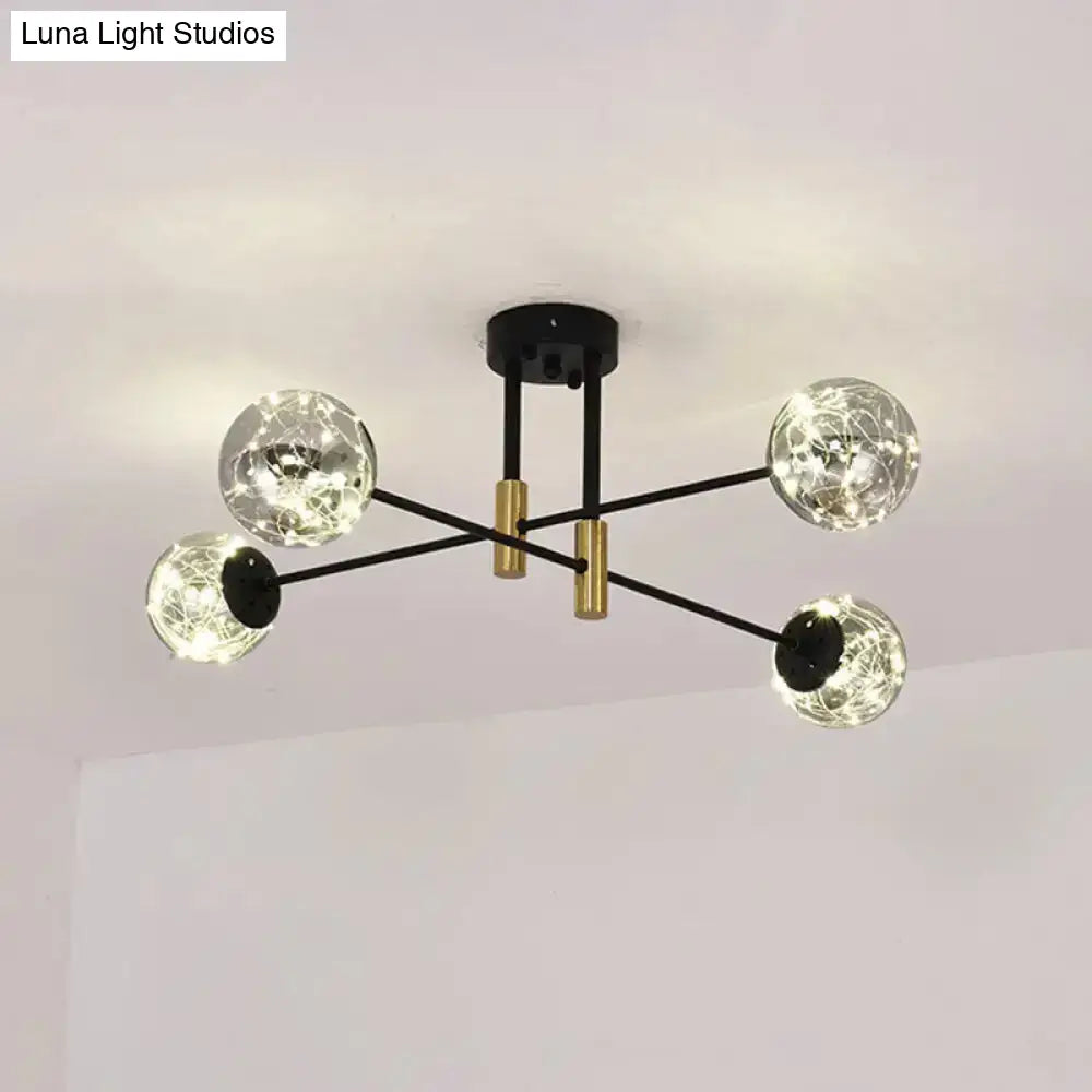 Starry Nordic Ball Semi Flush Light Fixture In Black Smoke Glass - Ideal For Living Room Ceiling