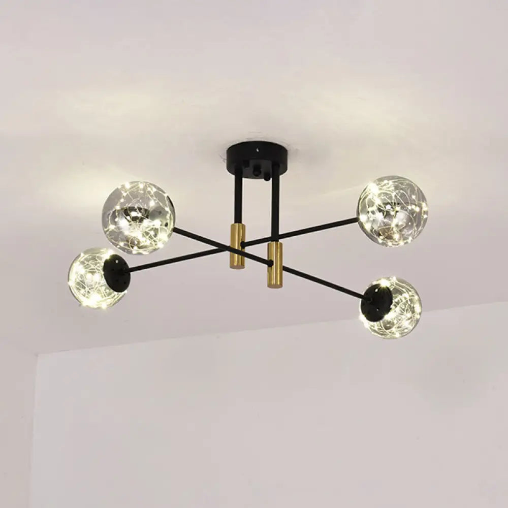 Starry Nordic Ball Semi Flush Light Fixture In Black Smoke Glass - Ideal For Living Room Ceiling