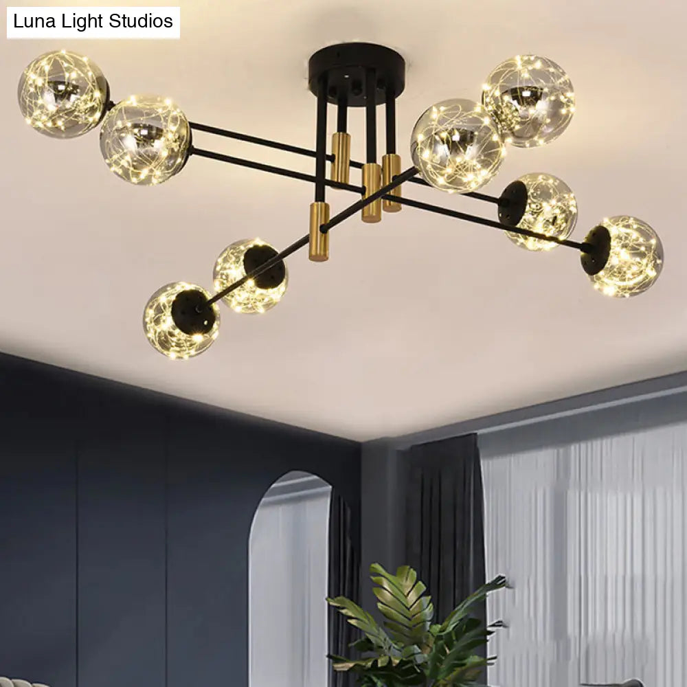 Starry Nordic Ball Semi Flush Light Fixture In Black Smoke Glass - Ideal For Living Room Ceiling