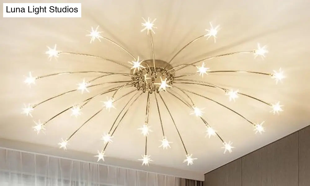 Starry Sky Stars Led Ceiling Lights Light Modern Round Crystal Glass 21/28 Heads Lamps Bedroom