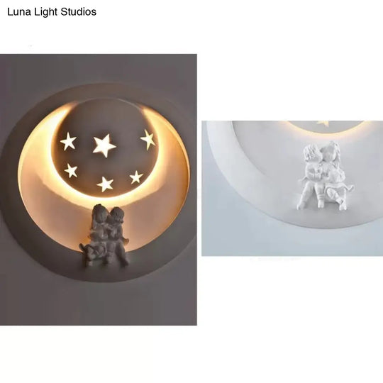 Starry White Resin Wall Sconce With Playful Kids For A Dreamy Bedroom Ambience