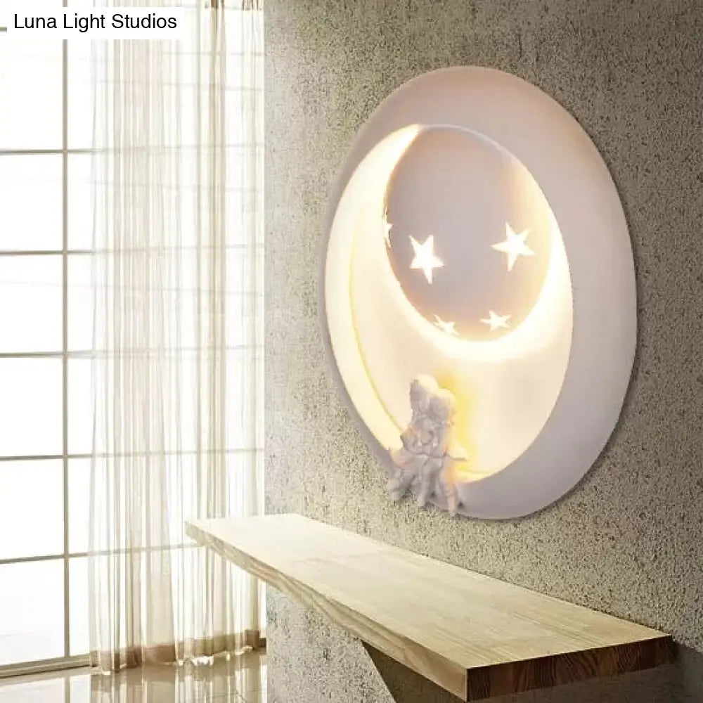 Starry White Resin Wall Sconce With Playful Kids For A Dreamy Bedroom Ambience