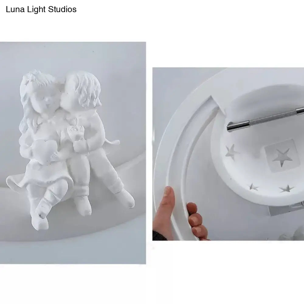 Starry White Resin Wall Sconce With Playful Kids For A Dreamy Bedroom Ambience