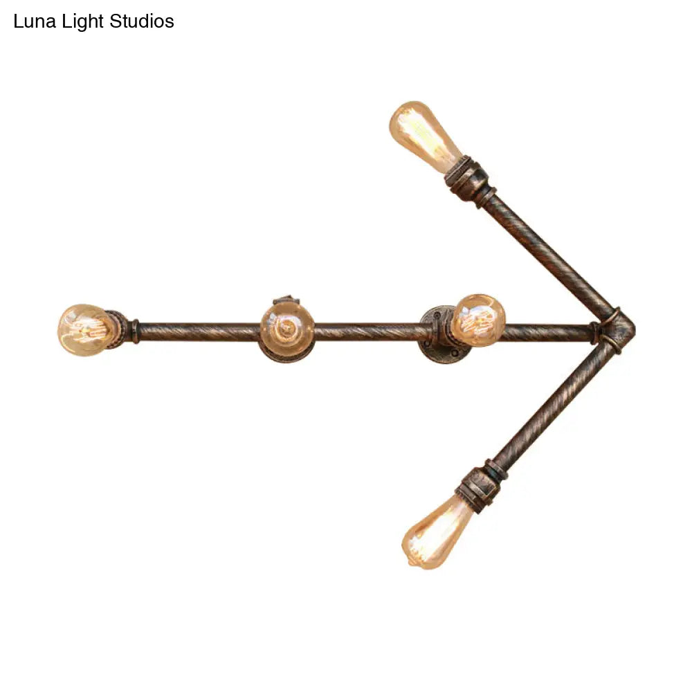 Steampunk Arrow Wall Sconce: 5-Head Metal Mount Light In Antique Bronze For Restaurants Bare Bulb