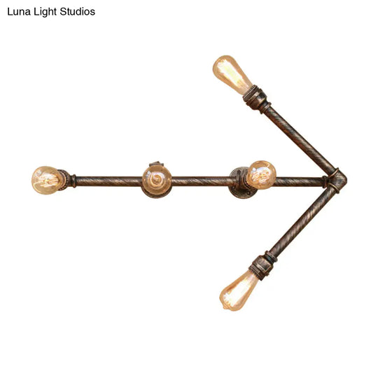 Steampunk Arrow Wall Sconce: 5-Head Metal Mount Light In Antique Bronze For Restaurants Bare Bulb