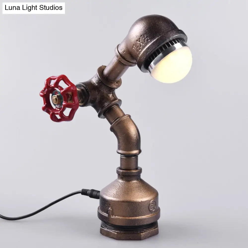 Steampunk Brass Robot-Shaped Metal Night Lamp With Pipe Design And Rotary Switch - Warm/White Light