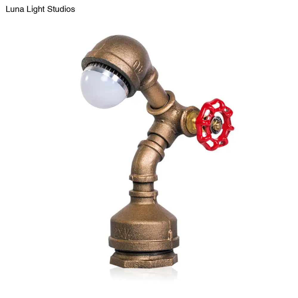 Steampunk Brass Robot-Shaped Metal Night Lamp With Pipe Design And Rotary Switch - Warm/White Light