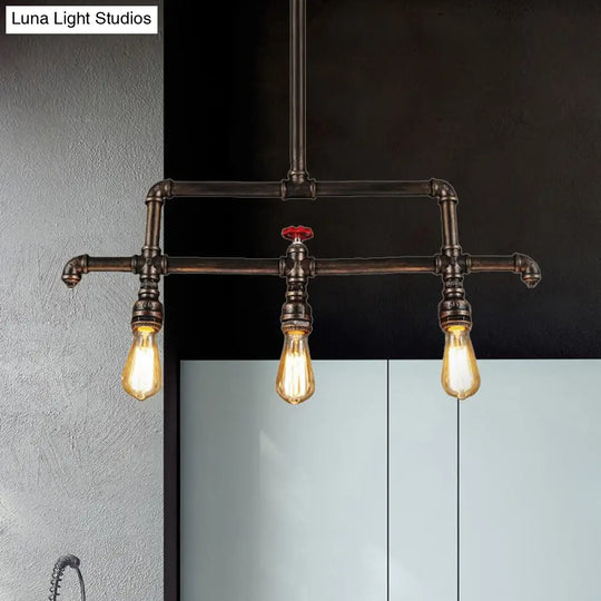 Steampunk Bronze 3-Light Linear Pendant With Pipe And Valve Decoration For Island Lighting