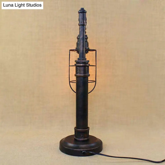 Steampunk Bronze Finish Table Lamp - Wrought Iron Cylinder/Bulb Shade Standing 1 Head