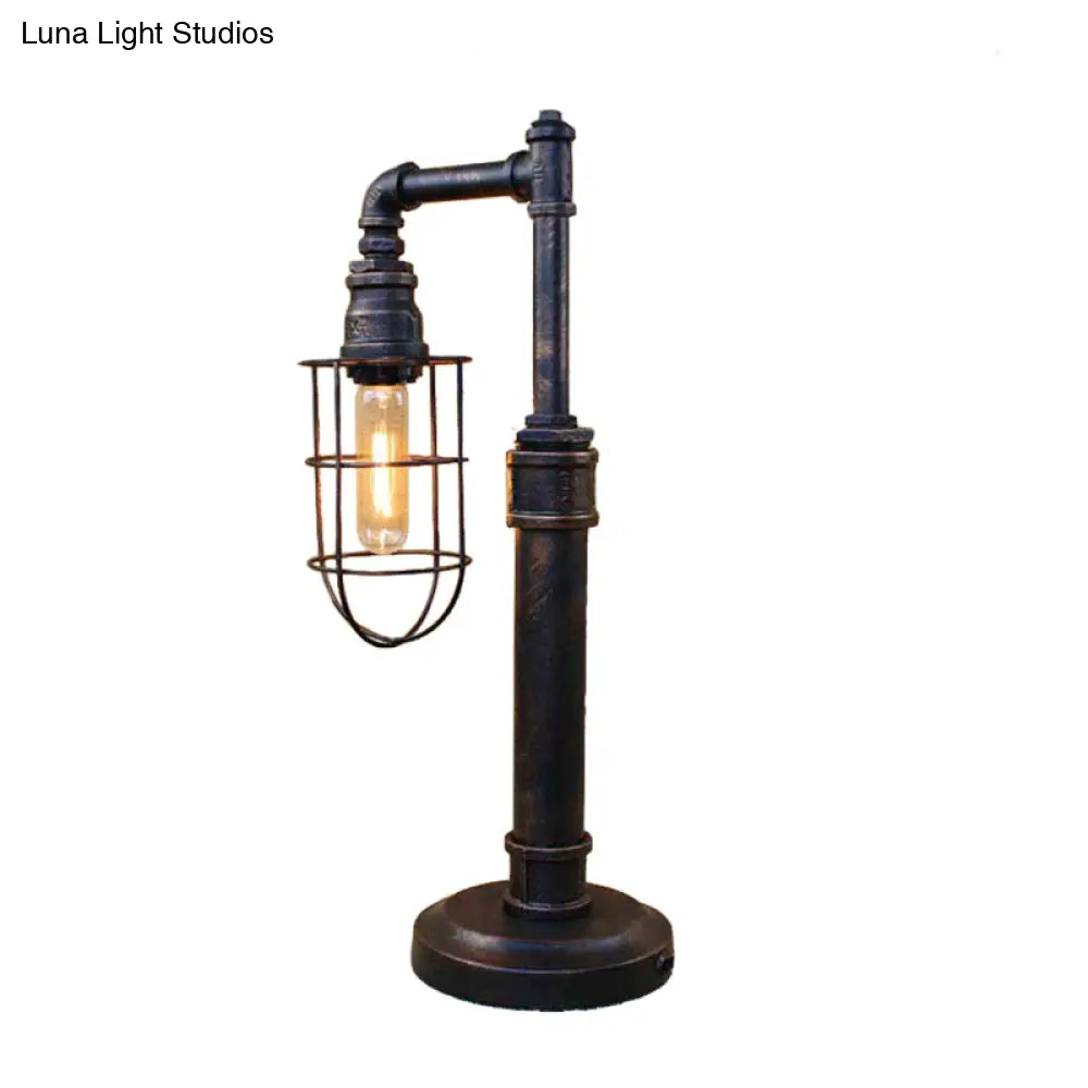 Steampunk Bronze Finish Table Lamp - Wrought Iron Cylinder/Bulb Shade Standing 1 Head