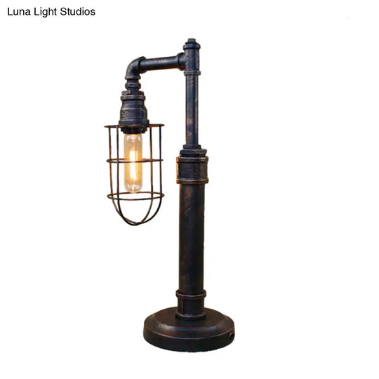 Steampunk Bronze Finish Table Lamp - Wrought Iron Cylinder/Bulb Shade Standing 1 Head