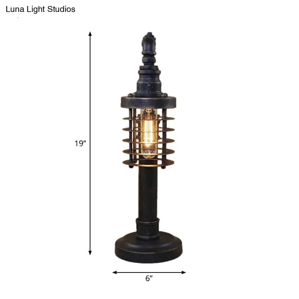 Steampunk Bronze Finish Table Lamp - Wrought Iron Cylinder/Bulb Shade Standing 1 Head