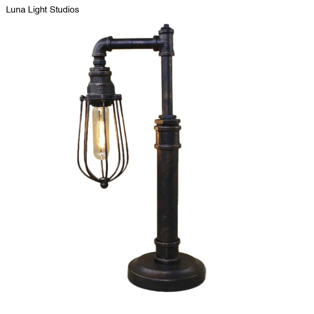 Steampunk Bronze Finish Table Lamp - Wrought Iron Cylinder/Bulb Shade Standing 1 Head