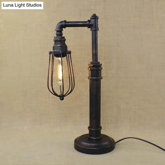 Steampunk Bronze Finish Table Lamp - Wrought Iron Cylinder/Bulb Shade Standing 1 Head