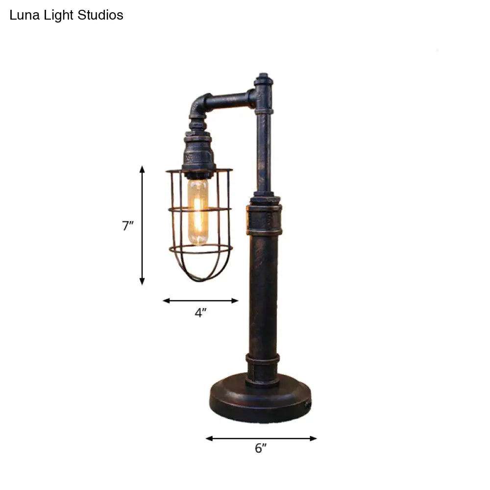 Steampunk Bronze Finish Table Lamp - Wrought Iron Cylinder/Bulb Shade Standing 1 Head