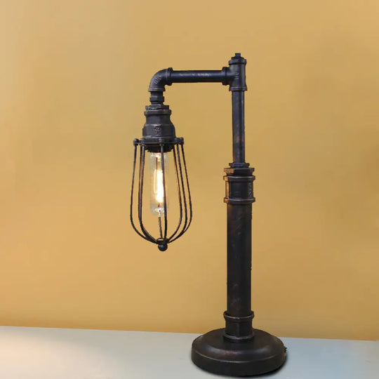 Steampunk Bronze Finish Table Lamp - Wrought Iron Cylinder/Bulb Shade Standing 1 Head / Bulb