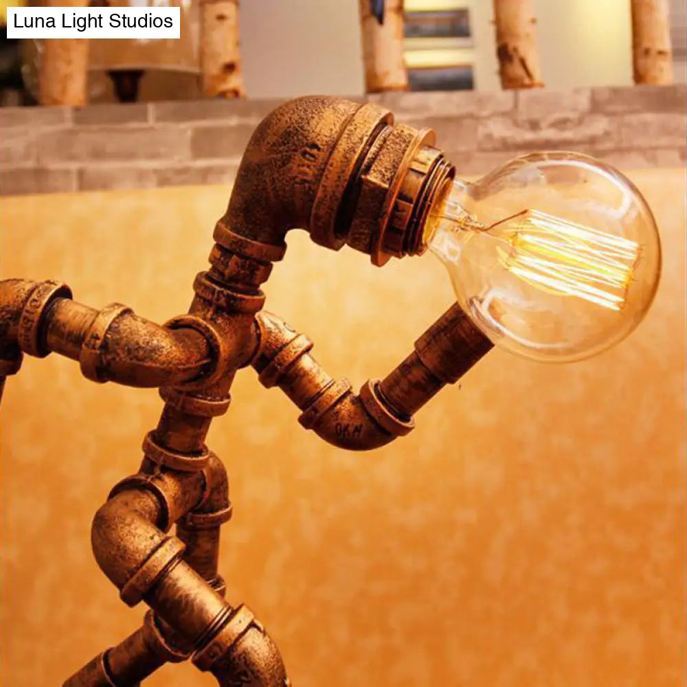 Steampunk-Inspired Bronze Table Lamp - Iron Runner Head Nightstand Light For Bedroom