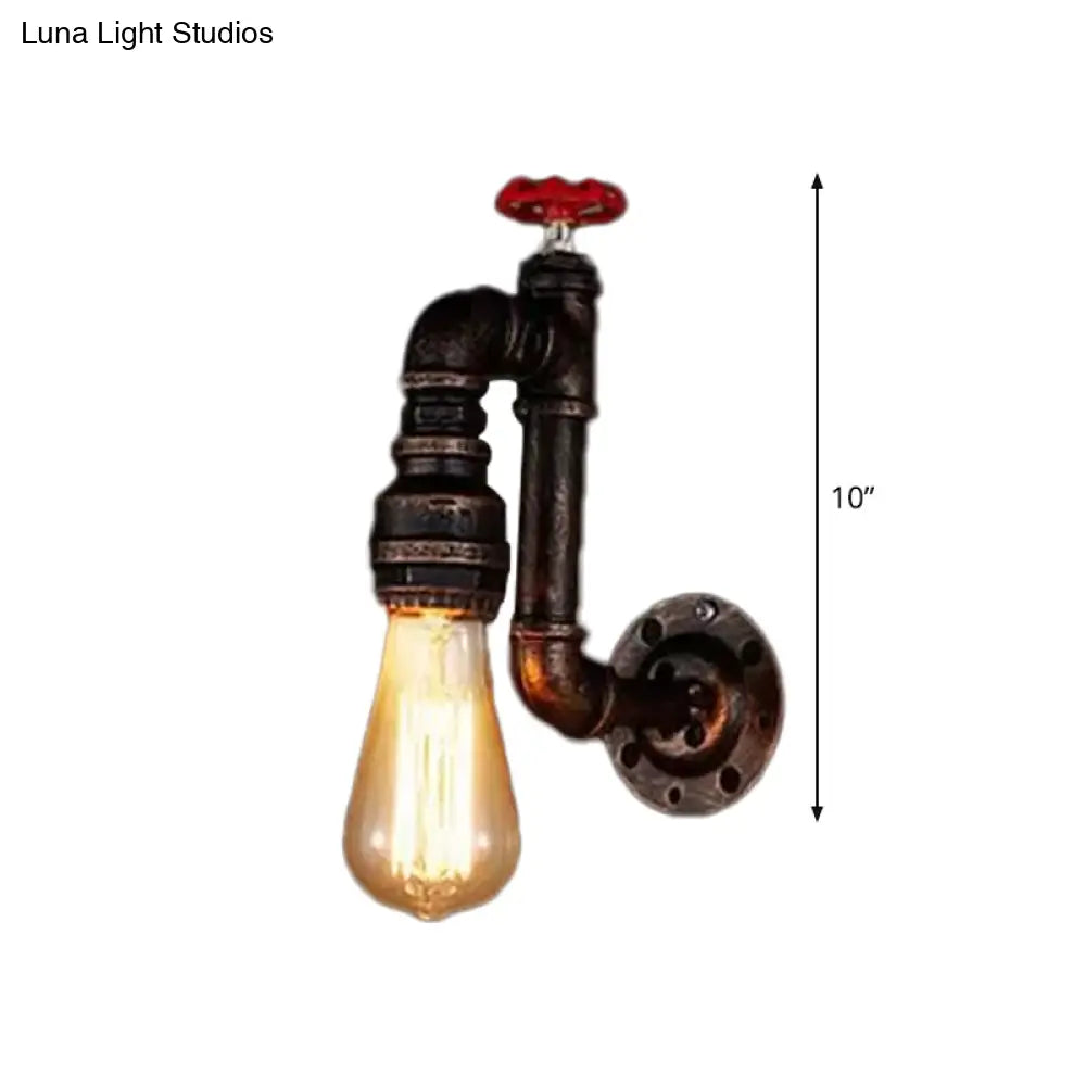 Steampunk-Inspired Bronze Wall Light With Faux Faucet And Water Valve Deco 1-Bulb Hallway Fixture