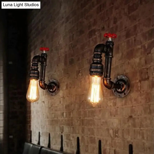 Steampunk-Inspired Bronze Wall Light With Faux Faucet And Water Valve Deco 1-Bulb Hallway Fixture