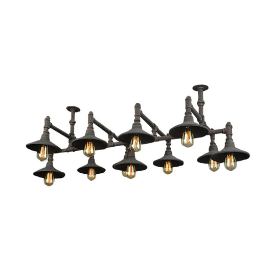 Steampunk Iron Chandelier With Saucer Shades In Black/Rust - 5/8/11 Bulbs For Living Room Piping