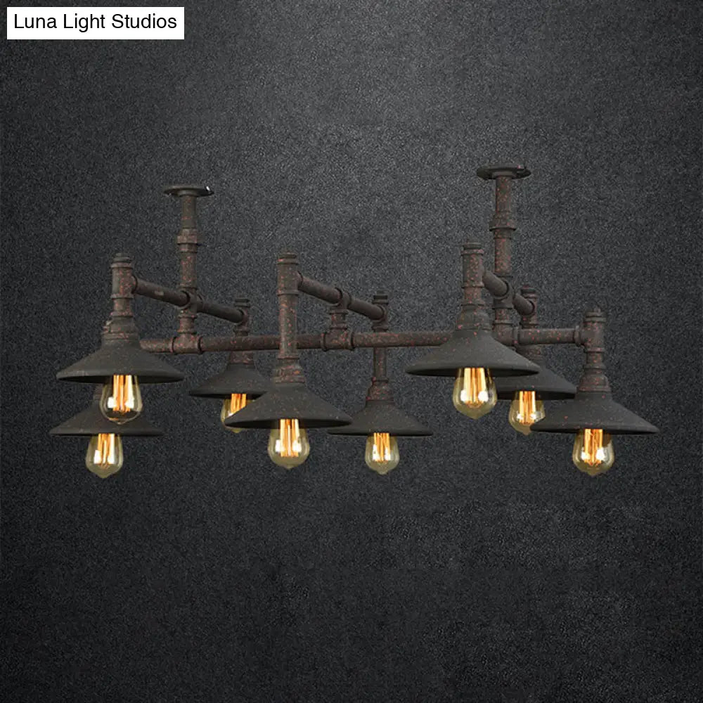 Steampunk Iron Chandelier With Saucer Shades In Black/Rust - 5/8/11 Bulbs For Living Room Piping