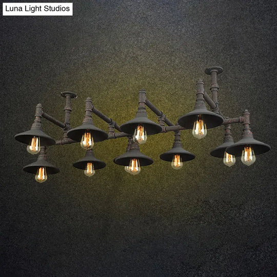 Steampunk Iron Chandelier With Saucer Shades In Black/Rust - 5/8/11 Bulbs For Living Room Piping