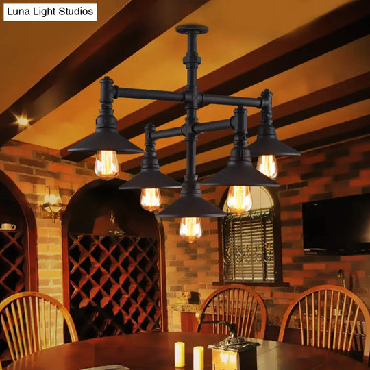 Steampunk Iron Chandelier With Saucer Shade - Black/Rust Finish 5/8/11 Bulbs Ideal For Living Room