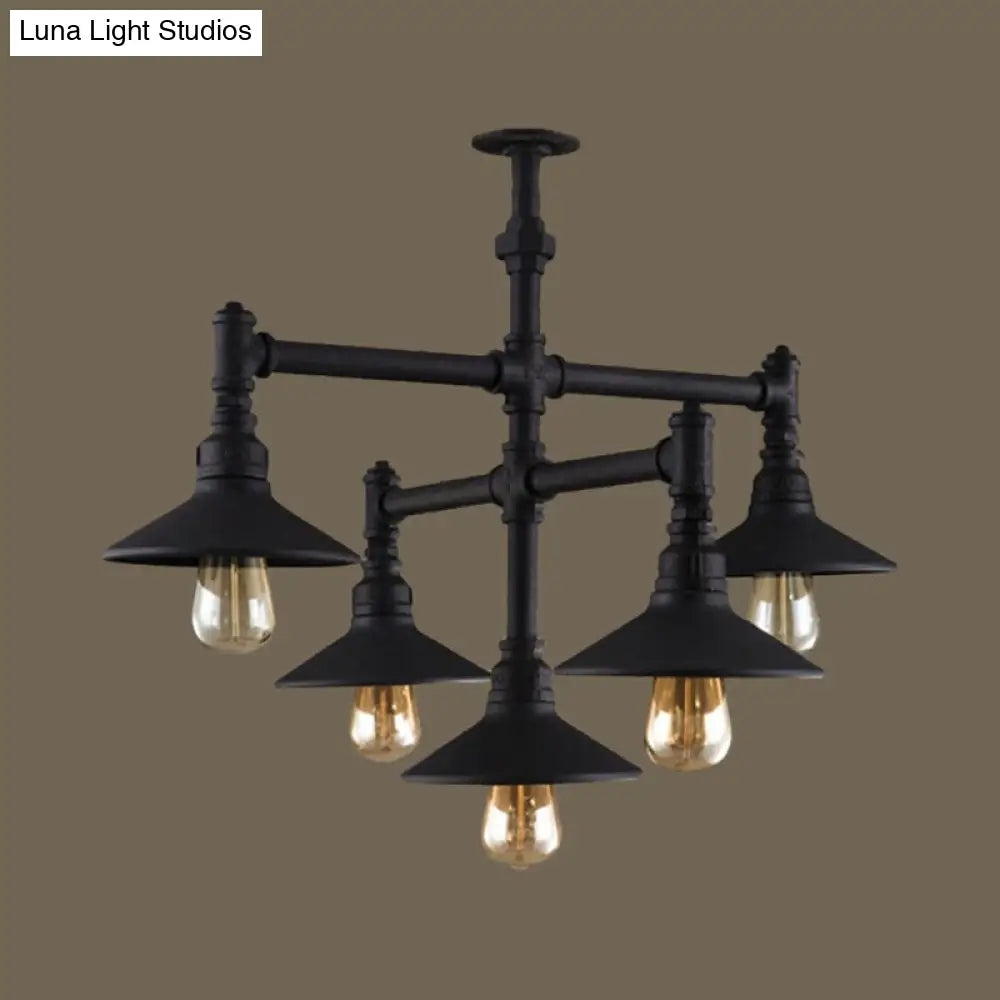 Steampunk Iron Chandelier With Saucer Shade - Black/Rust Finish 5/8/11 Bulbs Ideal For Living Room