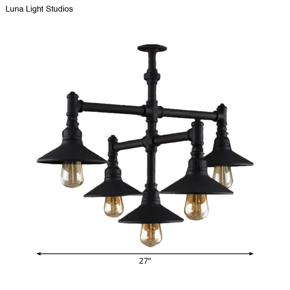 Steampunk Iron Chandelier With Saucer Shade - Black/Rust Finish 5/8/11 Bulbs Ideal For Living Room