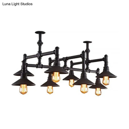 Steampunk Iron Chandelier With Saucer Shades In Black/Rust - 5/8/11 Bulbs For Living Room Piping