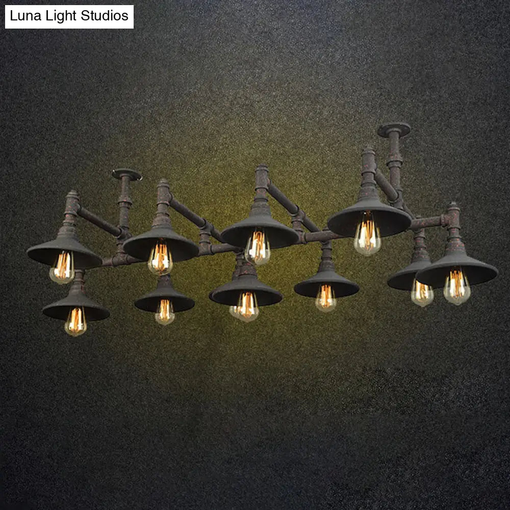 Steampunk Iron Chandelier With Saucer Shade - Black/Rust Finish 5/8/11 Bulbs Ideal For Living Room