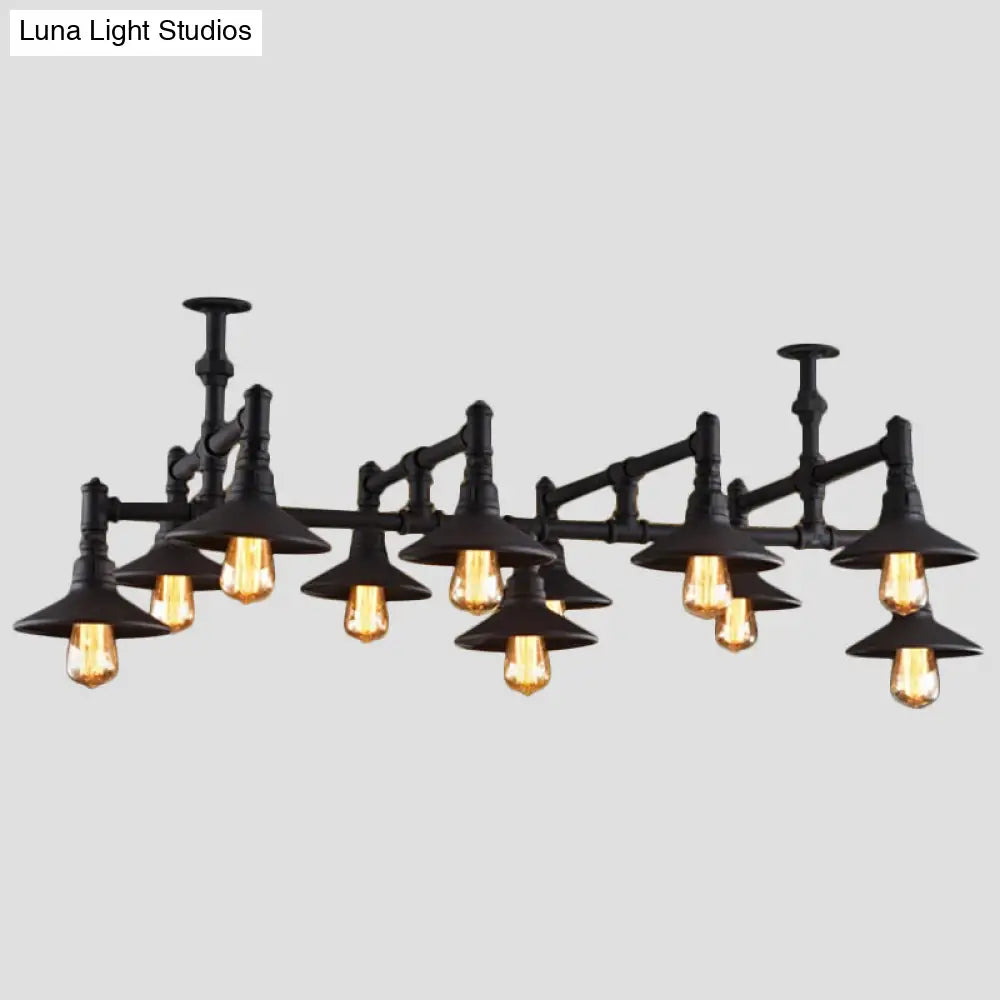 Steampunk Iron Chandelier With Saucer Shades In Black/Rust - 5/8/11 Bulbs For Living Room Piping