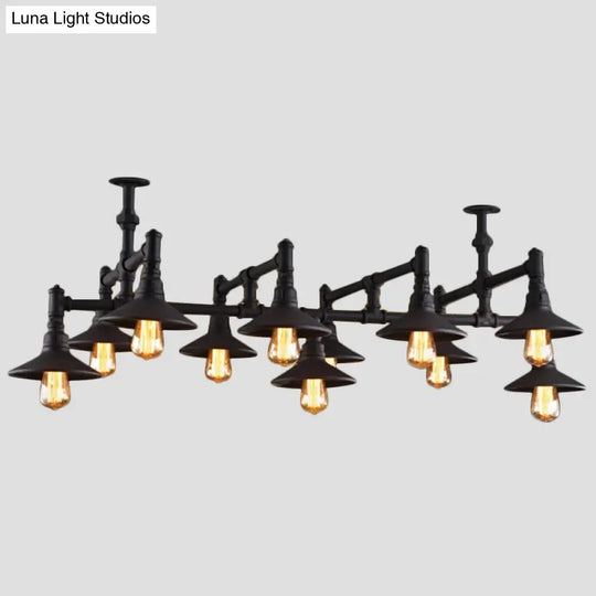 Steampunk Iron Chandelier With Saucer Shades In Black/Rust - 5/8/11 Bulbs For Living Room Piping