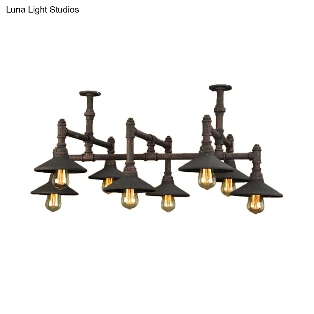 Steampunk Iron Chandelier With Saucer Shades In Black/Rust - 5/8/11 Bulbs For Living Room Piping