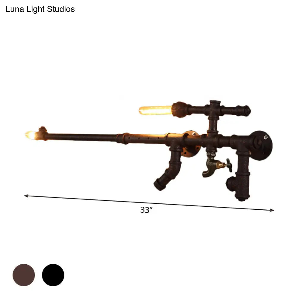 Steampunk Iron Gun Pipe Wall Sconce: Rust/Black 2-Head Bedroom Light Fixture